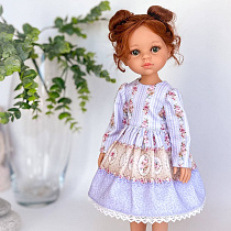 Платье из купонной ткани,  для куклы Paola Reina 33 см, с рукавом, сиреневое